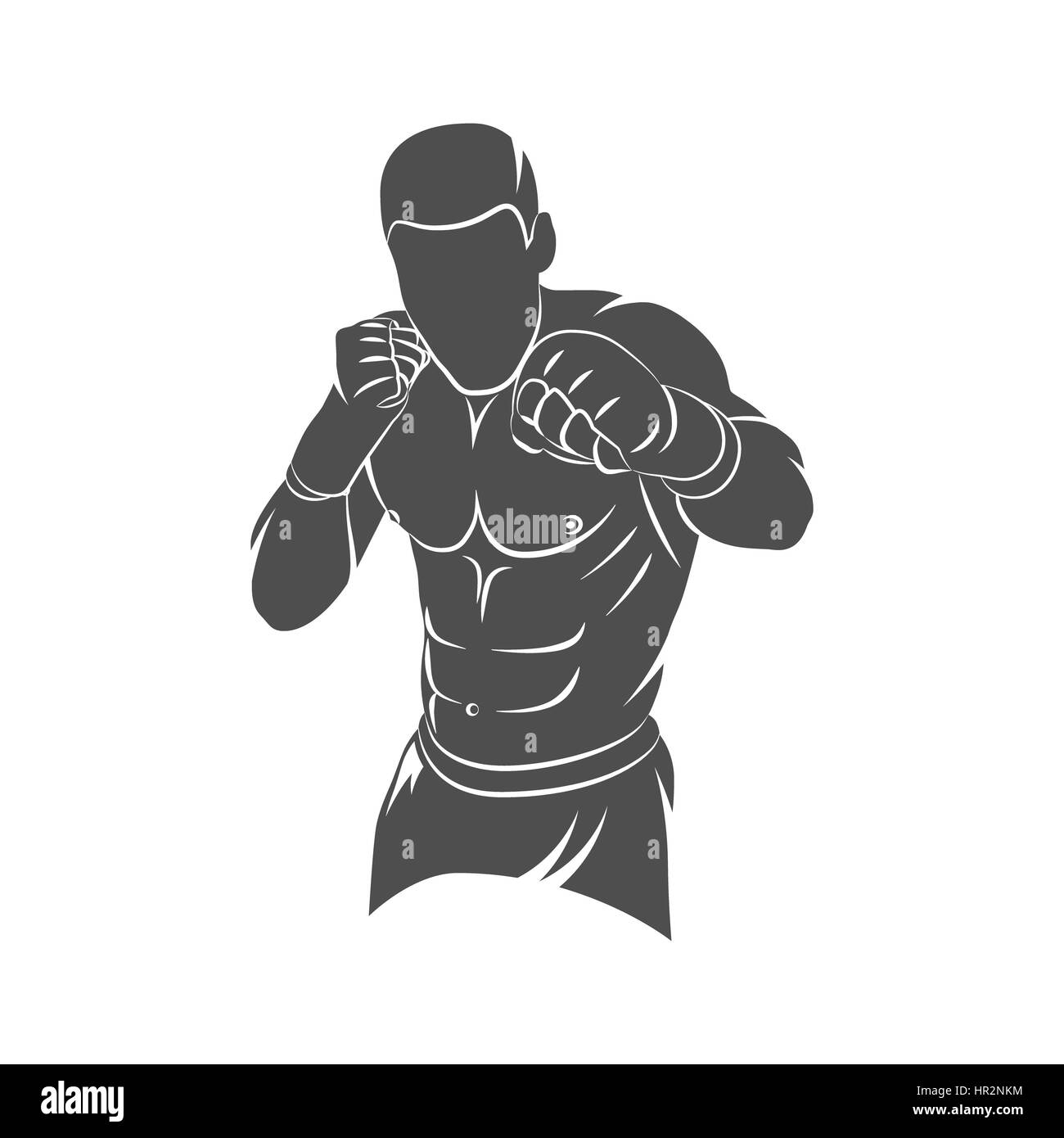 Pratiquant de combat Silhouette sur un fond blanc. Photo illustration. Banque D'Images
