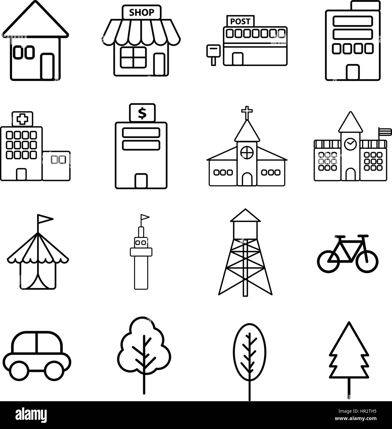 L'icône de la ligne noire simple de construction urbaine sur fond blanc Illustration de Vecteur