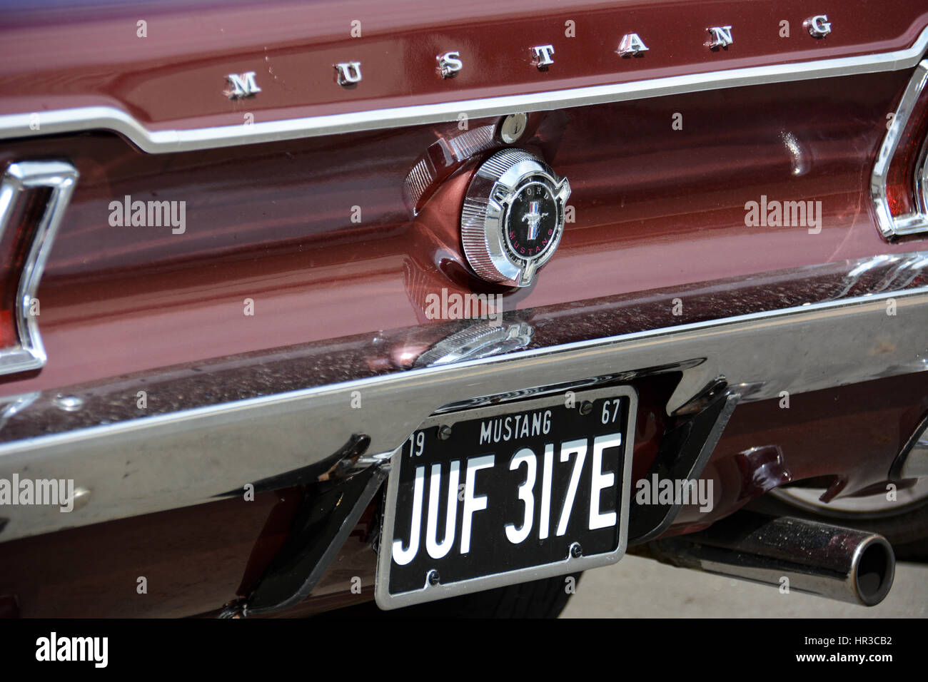 1967 Ford Mustang coupe classique en Bourgogne à la bonne dans le soleil Banque D'Images