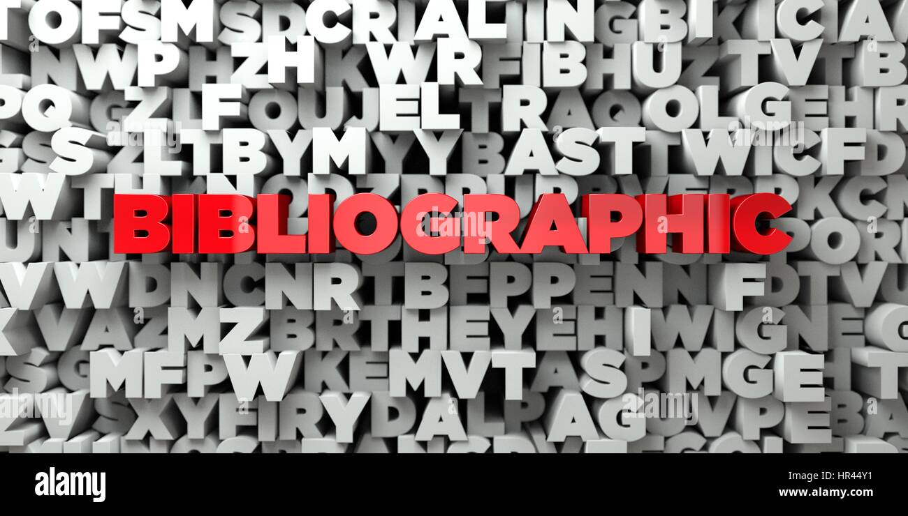 - Bibliographiques texte rouge sur fond typographie en rendu 3D - image image. Cette image peut être utilisée pour un site web en ligne ou une annonce de bannière Banque D'Images