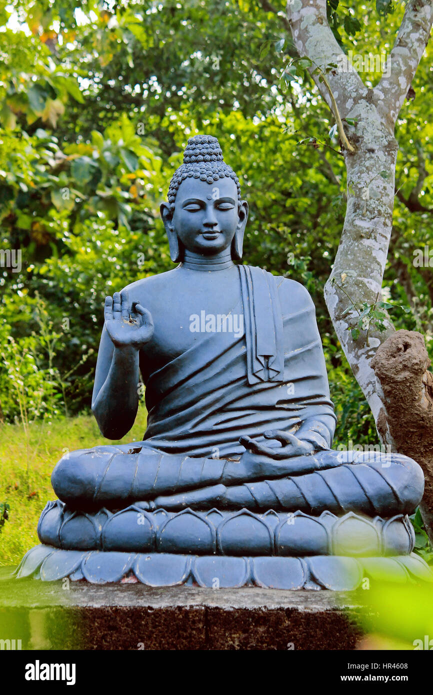 Bouddha sculpture en pierre, idole de Buddhadev (siddhartha) montrant le mudra ( part postures) Banque D'Images