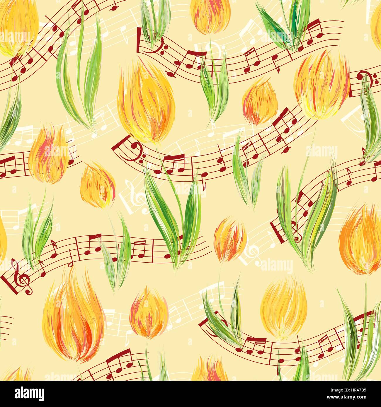 Motif transparent brillant avec de l'huile peint en jaune fleurs tulipes fin notes, éléments de conception. Motif floral pour les invitations de mariage, cartes de vœux, scra Illustration de Vecteur