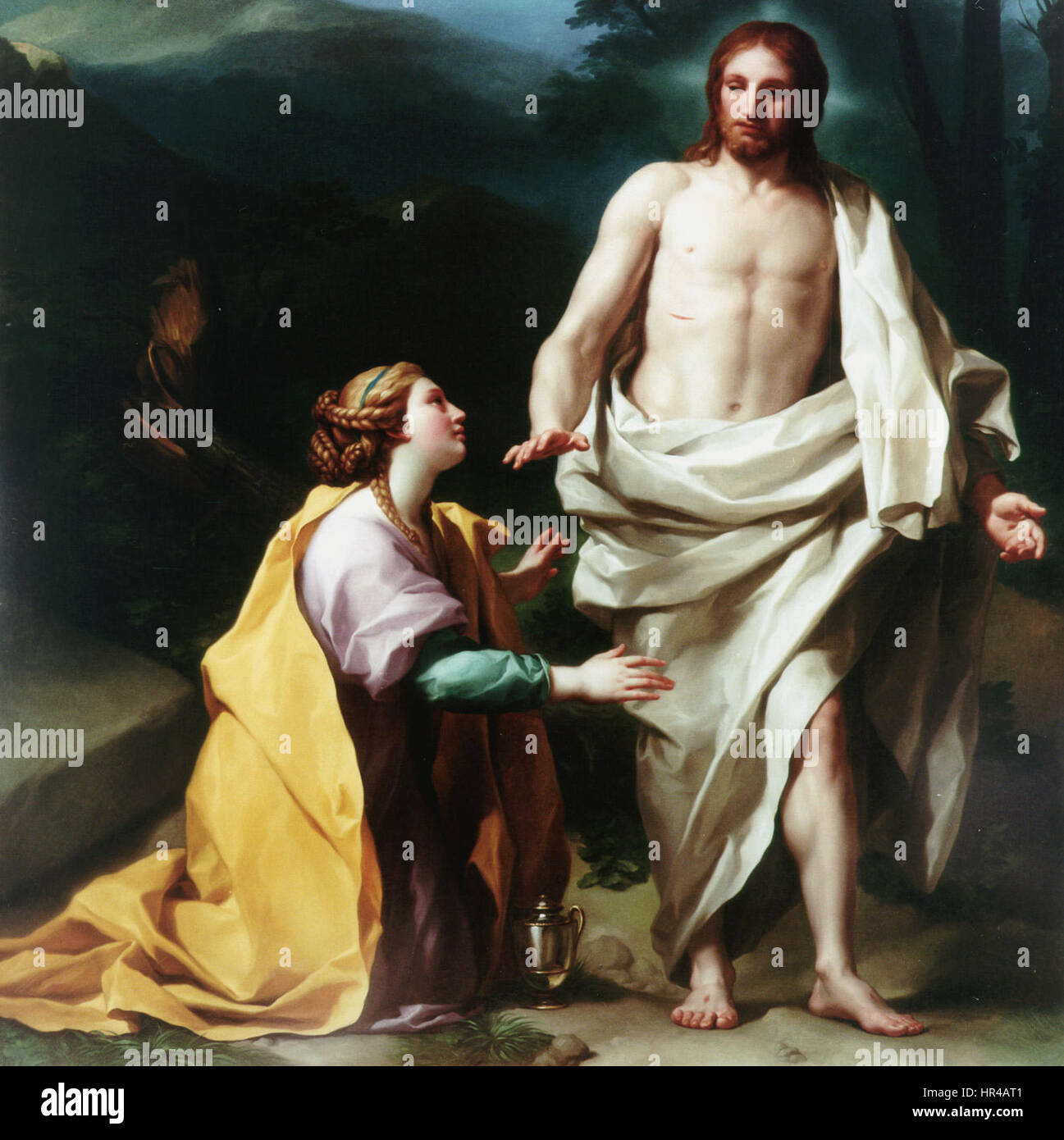 *Noli me tangere* d'Anton Raphael Mengs représente le moment biblique où Jésus apparaît à Marie-Madeleine après sa résurrection et lui dit de ne pas le toucher. Cette peinture illustre le style classique de Mengs et son expertise en matière religieuse. Banque D'Images