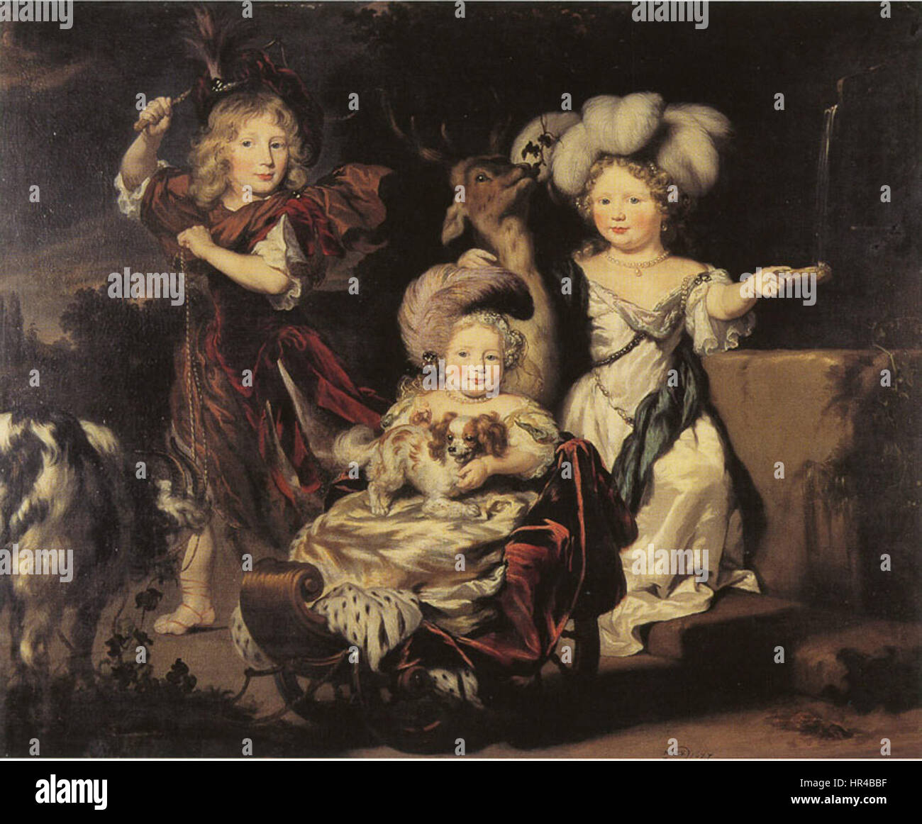 Nicolaes MAES - trois enfants dans un paysage - 1677 Banque D'Images