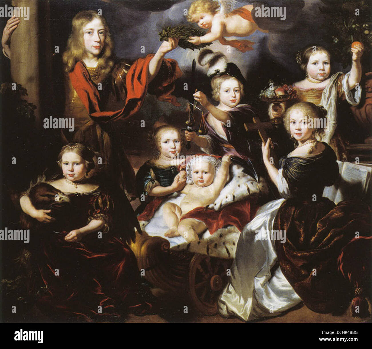 Nicolaes MAES - Portrait de groupe comme miroir de Vertu Banque D'Images