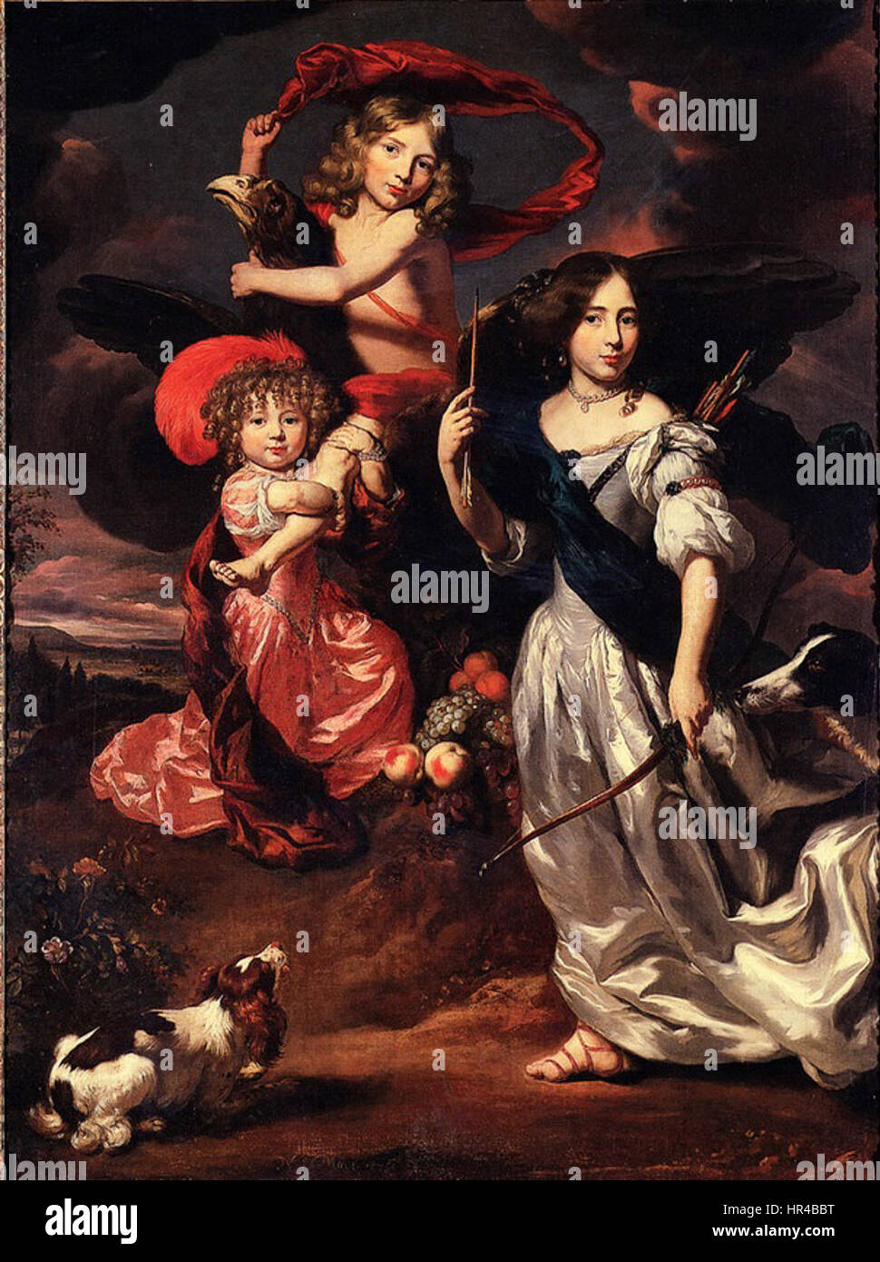 Nicolaes MAES - 3 Enfants comme Ceres Ganymède et Diana - 1673 Banque D'Images