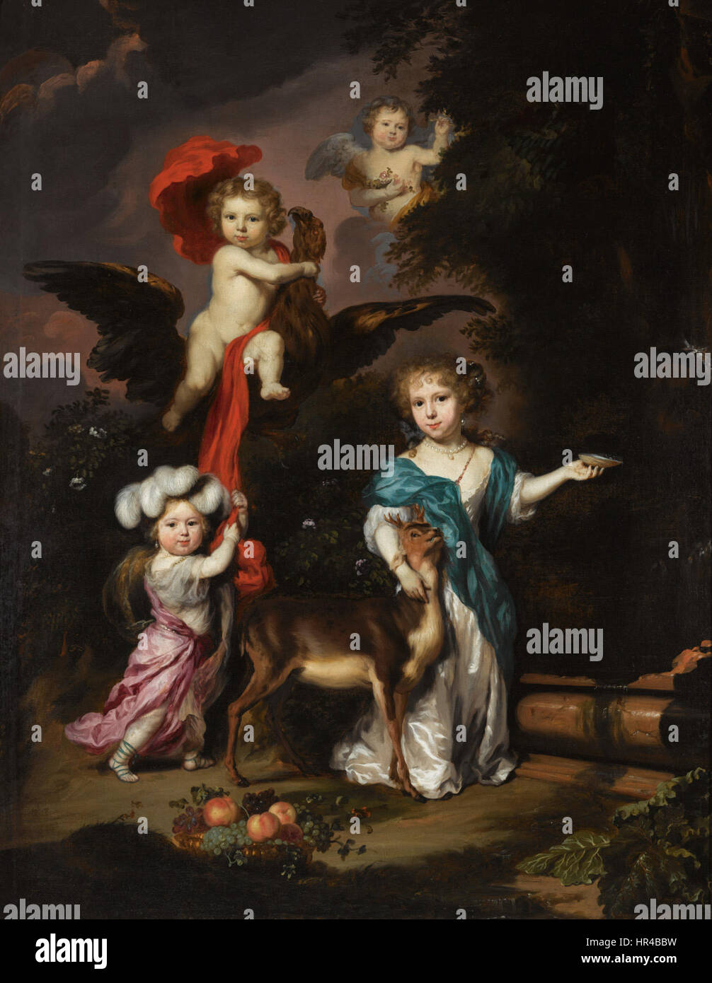 Nicolaes MAES - quatre enfants comme chérubin et Ganymède Ceres Diana - 1673 Banque D'Images
