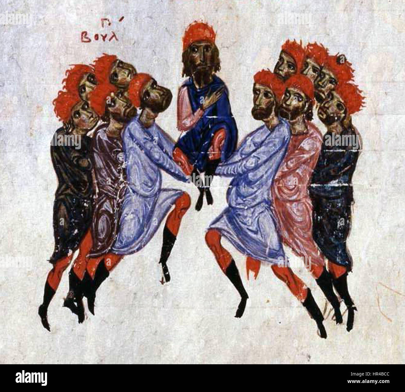 Cette peinture historique représente Petar Delyan proclamé tsar de Bulgarie, capturant un moment important de l'histoire médiévale bulgare. L'œuvre reflète le paysage politique tumultueux de l'époque et les aspirations de l'Empire bulgare. Banque D'Images