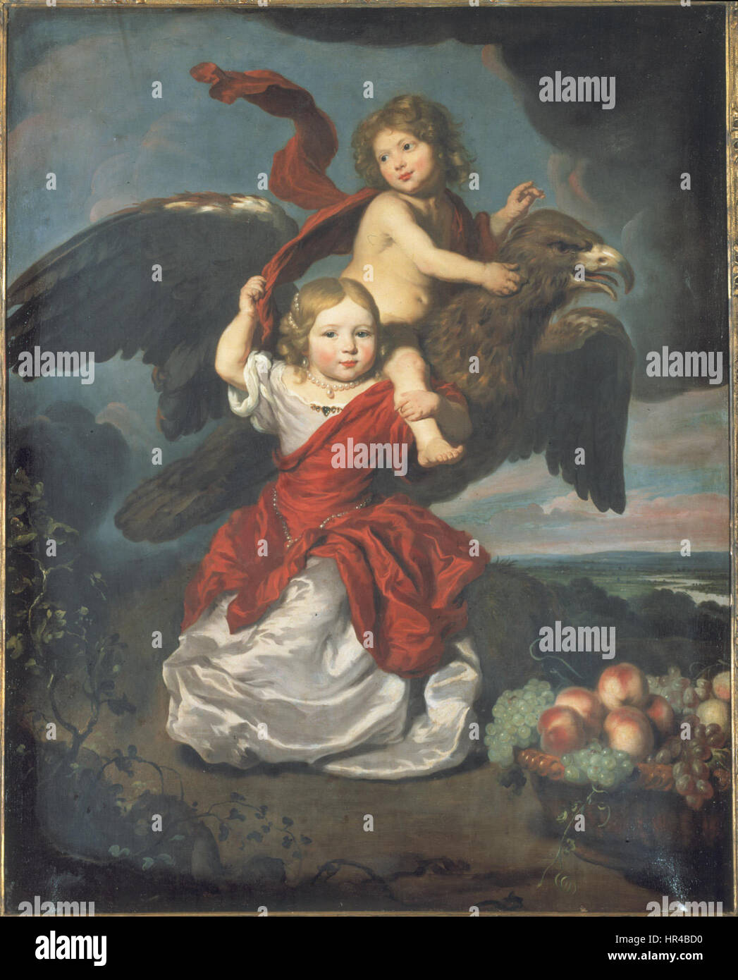 Le « double Portrait de deux enfants comme Hebe et Ganymède » de Nicolaes Maes dépeint deux enfants habillés en personnages mythologiques, capturant à la fois leur innocence juvénile et les références classiques de la mythologie grecque antique. Banque D'Images