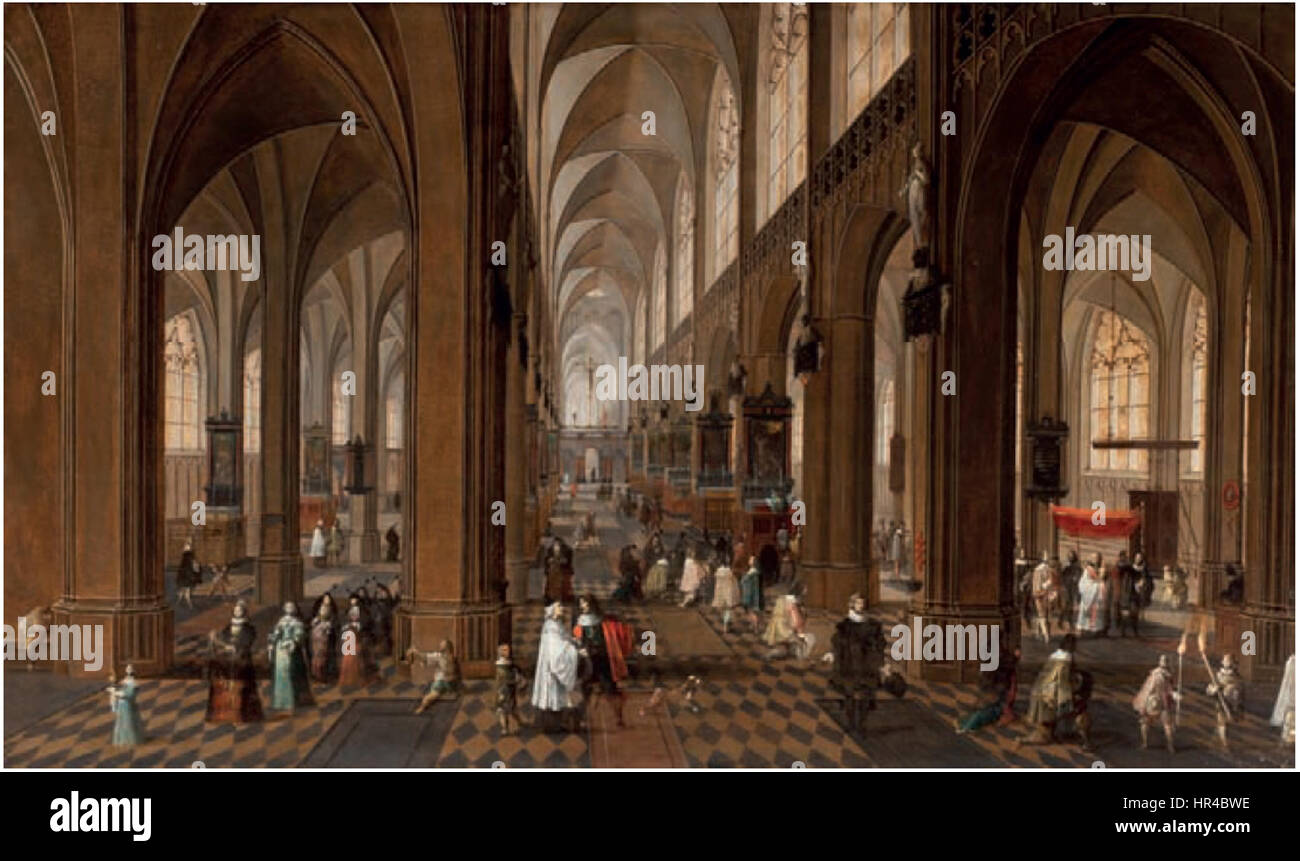 Pieter Neefs le jeune - l'intérieur de la Onze-Lieve-Vrouwe-Kerk à Anvers avec chiffres élégant conversant Banque D'Images