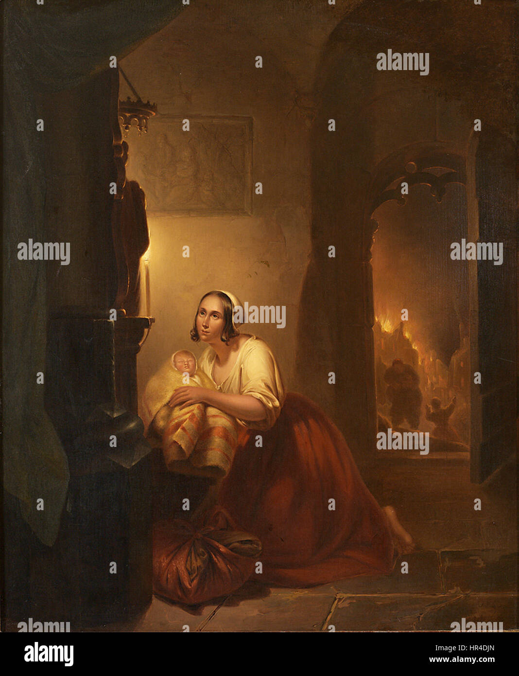 Petrus Kiers Mutter und Genre dans Kirche bei Feuer Banque D'Images