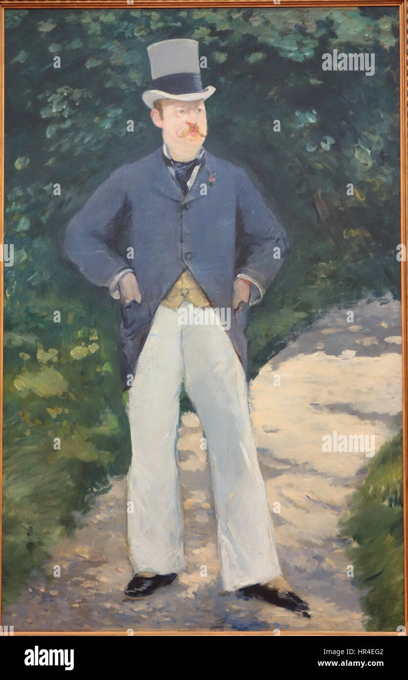 Portrait de Monsieur Brun (1879) d'Edouard Manet est une peinture à l'huile conservée au Musée national d'Art occidental de Tokyo. Ce portrait présente une figure dans un style simple et direct, caractéristique de l’approche de Manet au réalisme moderne. L’œuvre explore le thème de l’individualité et la psychologie du portrait. Banque D'Images
