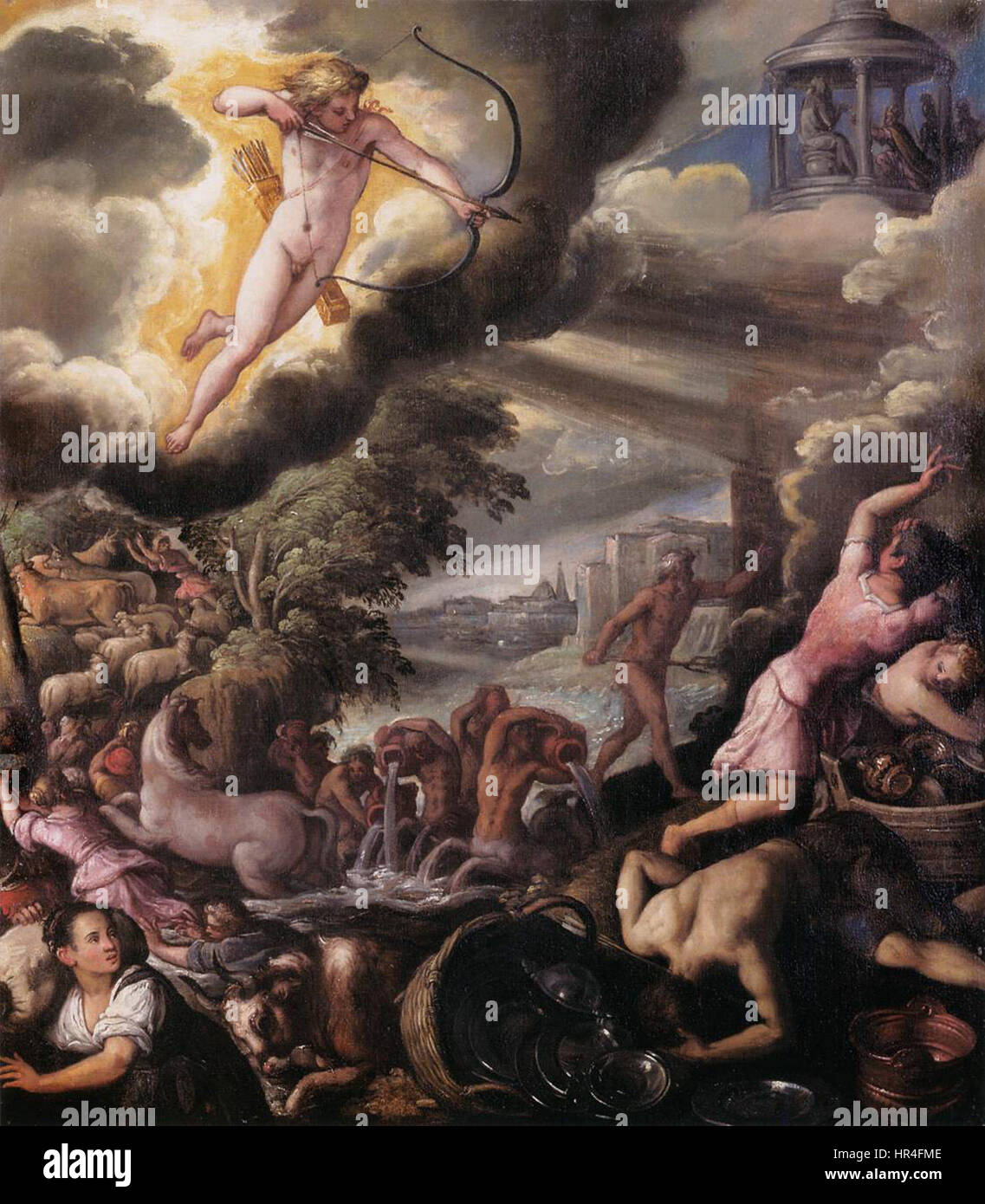 Dans Apollon et Poséidon punissant Troie, Paolo Fiammingo illustre la colère mythologique des dieux qui punissent la ville de Troie. La peinture capte des figures dynamiques et des actions dramatiques, caractéristiques de la Renaissance comprise Banque D'Images