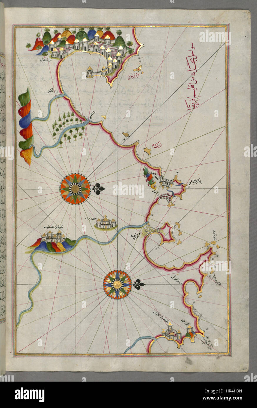 La carte de Piri Reis - la côte algérienne du Port de Béjaia jusqu'à Annaba avec la Ville de Constantine - Walters W658274B - Page complète Banque D'Images