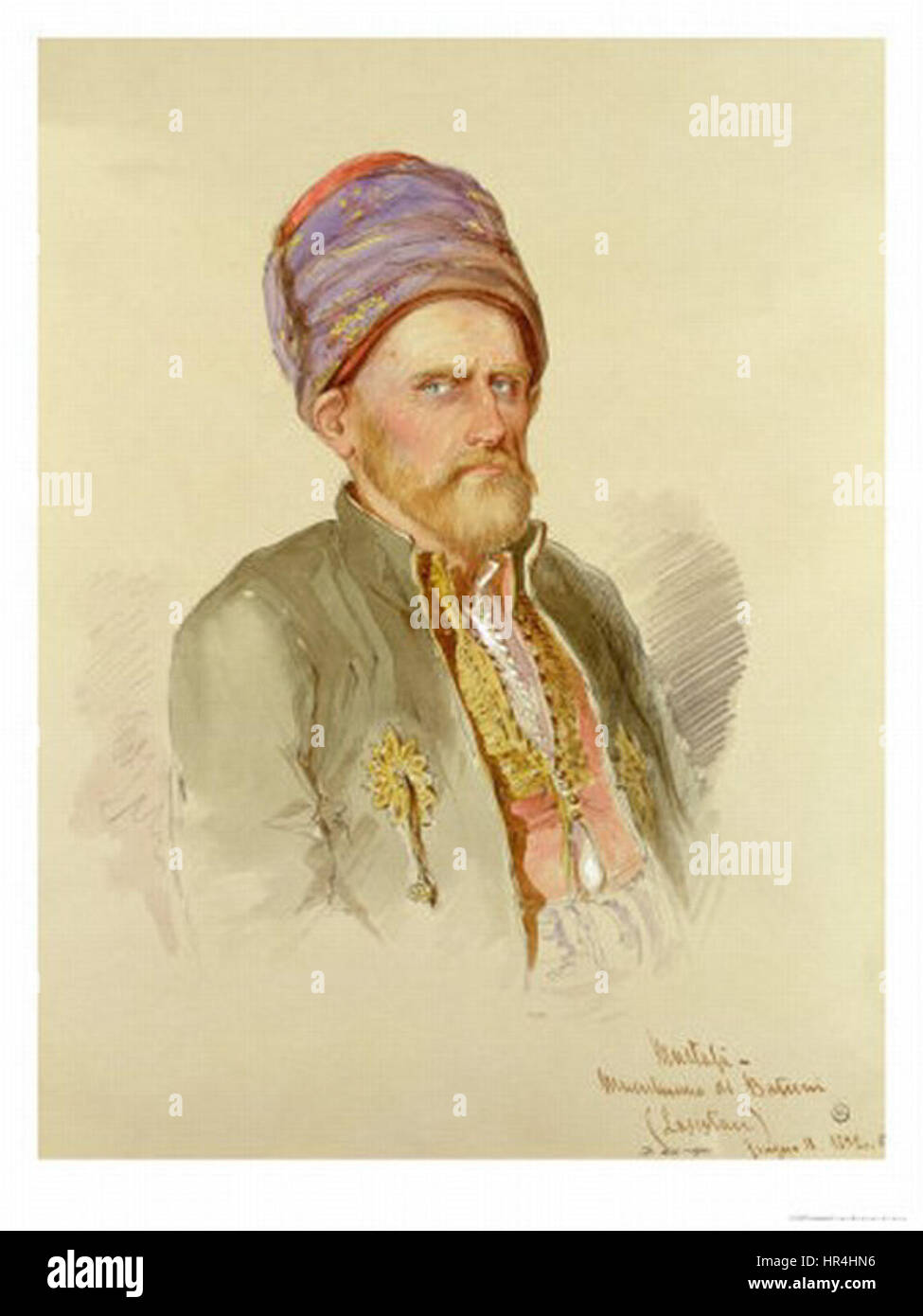 Cette peinture de Preziosi représente Mustapha, une figure musulmane de Batoum, vers 1852. L’œuvre capture les caractéristiques culturelles et ethniques du sujet, mettant en évidence les vêtements traditionnels et les traits du visage. Le souci du détail de Preziosi fait ressortir l'essence de l'identité du sujet, reflétant le style de l'orientalisme du XIXe siècle dans compris Banque D'Images