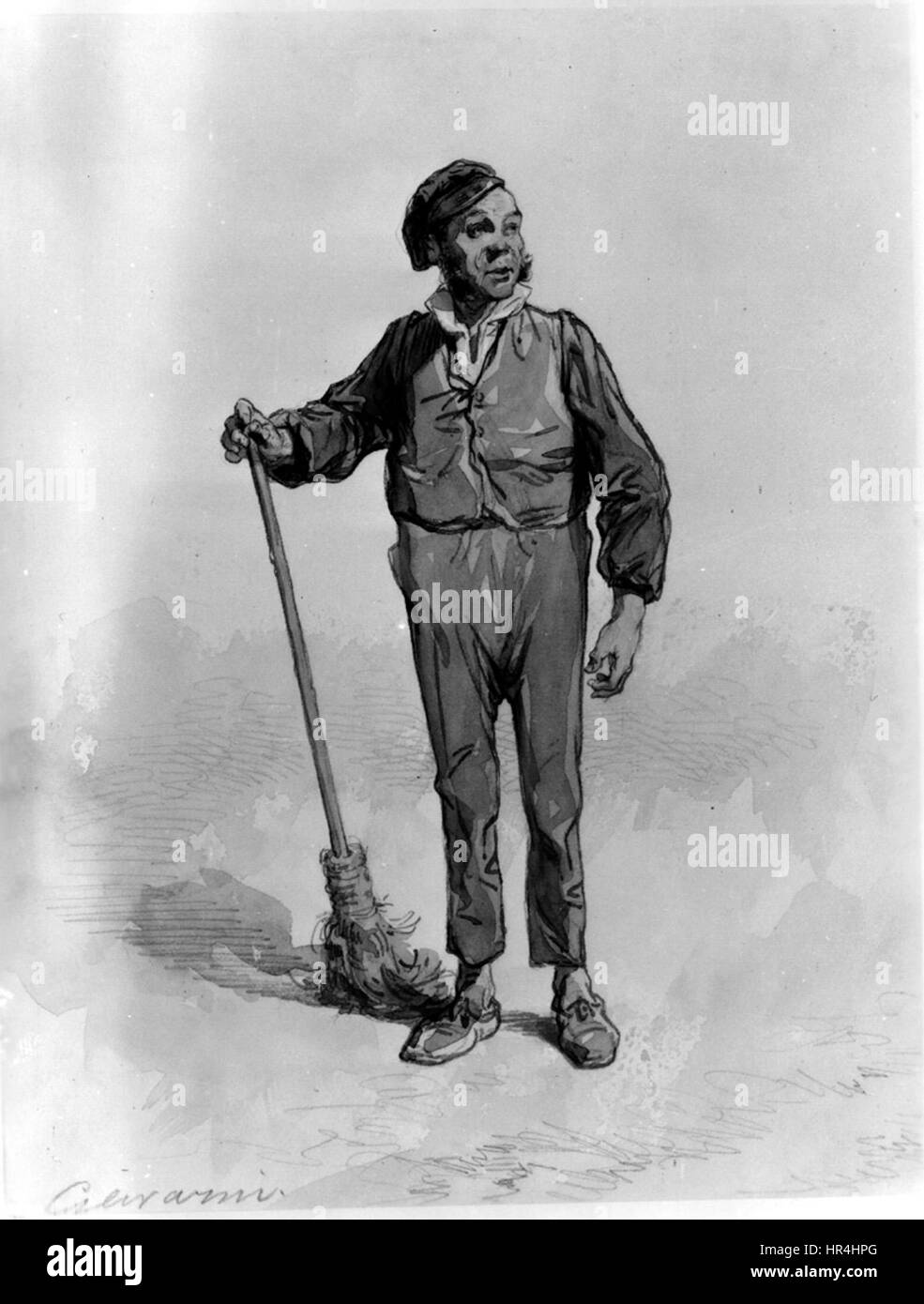 Paul Gavarni - Man with Broom - Walters 371426 Banque D'Images
