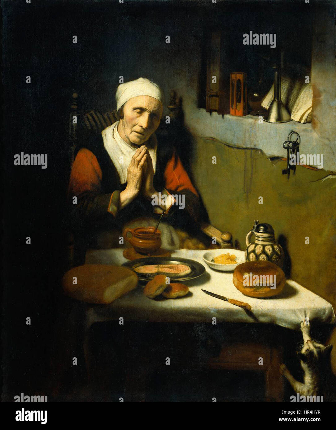 Nicolaes MAES - Oude vrouw dans gebed Banque D'Images