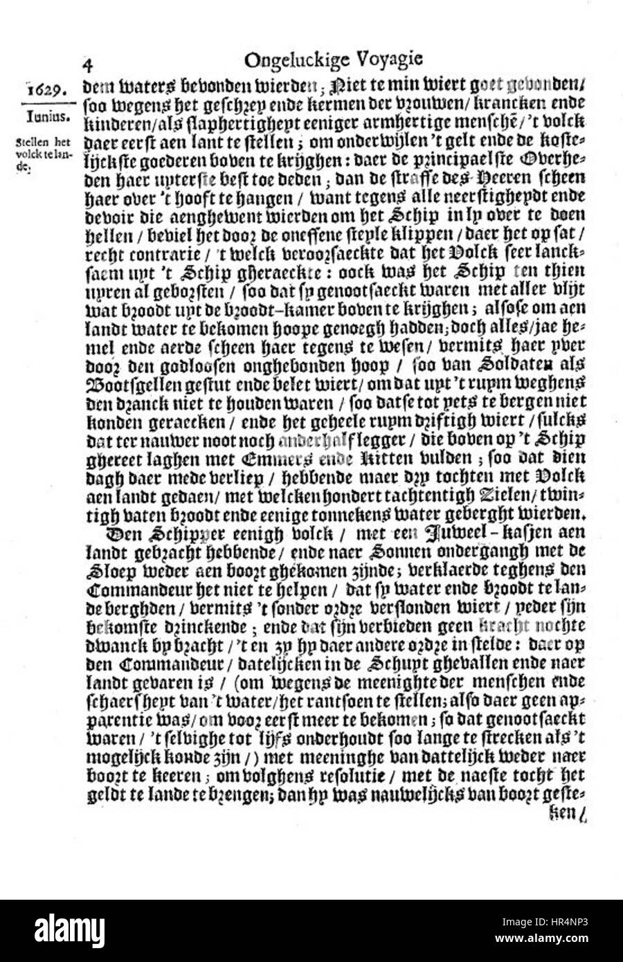 'Ongeluckige voyagie vant schip Batavia' représente le voyage malheureux du navire néerlandais Batavia, détaillant le naufrage et les essais ultérieurs auxquels ses passagers ont été confrontés au XVIIe siècle. Banque D'Images