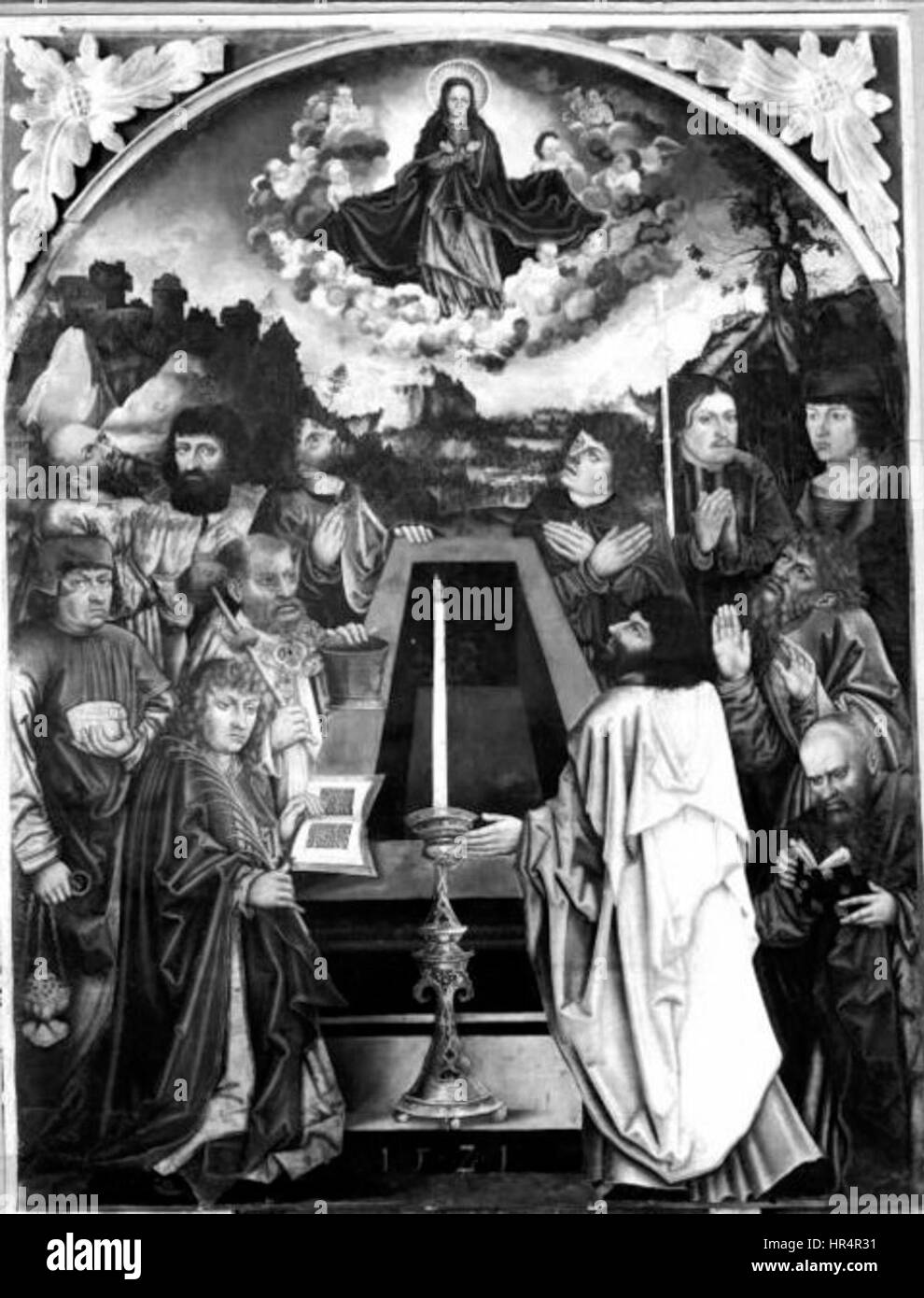 Cette icône polonaise représente des thèmes religieux orthodoxes orientaux traditionnels, caractérisés par des couleurs vives et des détails complexes. Des icônes comme celle-ci ont joué un rôle important dans le patrimoine religieux et culturel polonais. Banque D'Images