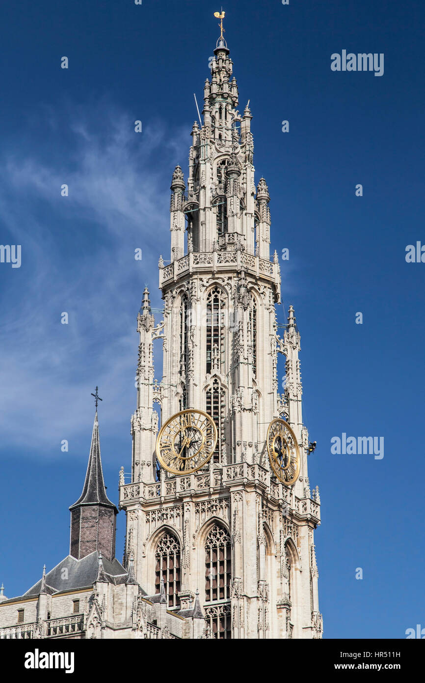 Flèche de la Cathédrale Notre-Dame à Anvers, Belgique. Banque D'Images