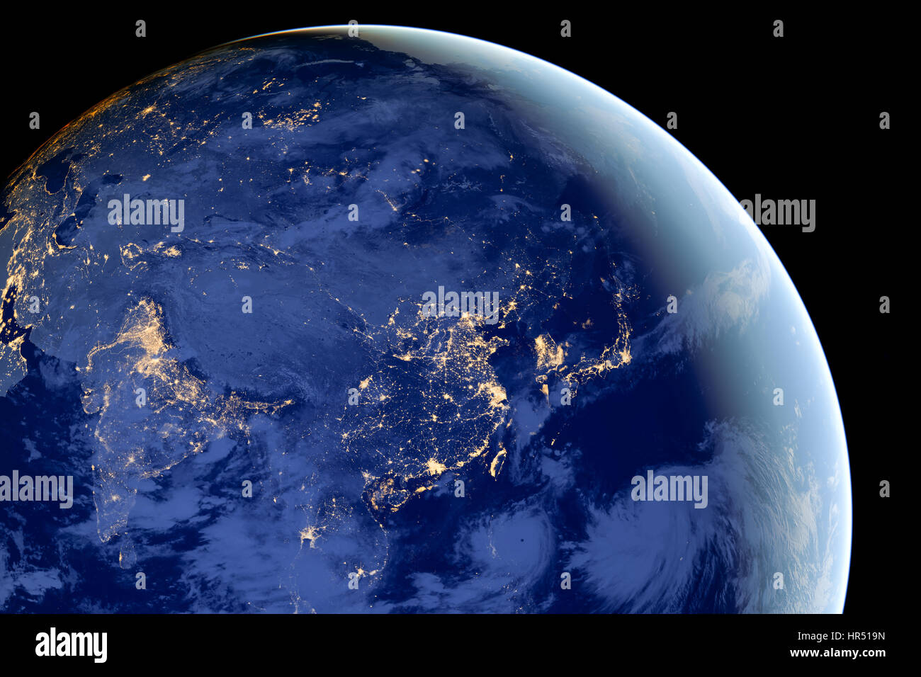 Asie par nuit - éléments de cette image sont meublées par la NASA Banque D'Images