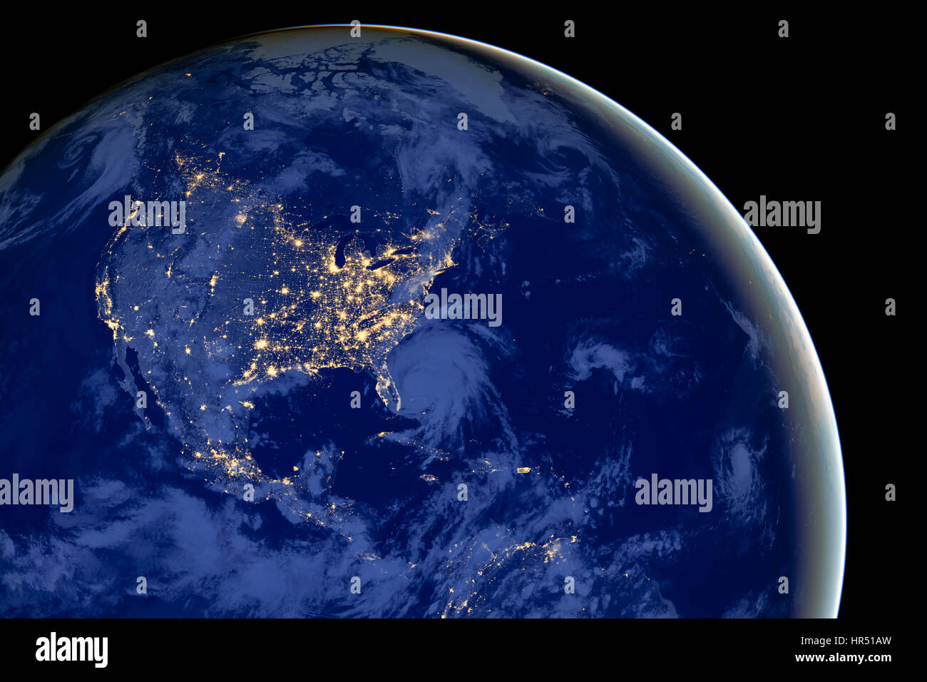 Amérique du Nord par nuit - éléments de cette image sont meublées par la NASA Banque D'Images