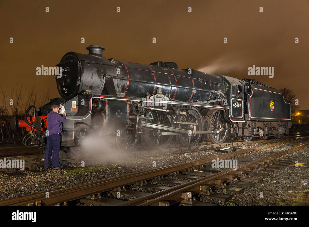 Des prises de nuit de locomotives à vapeur au siège de l'enterrer East Lancashire Railway. Le Lancashire Fuslier. Banque D'Images