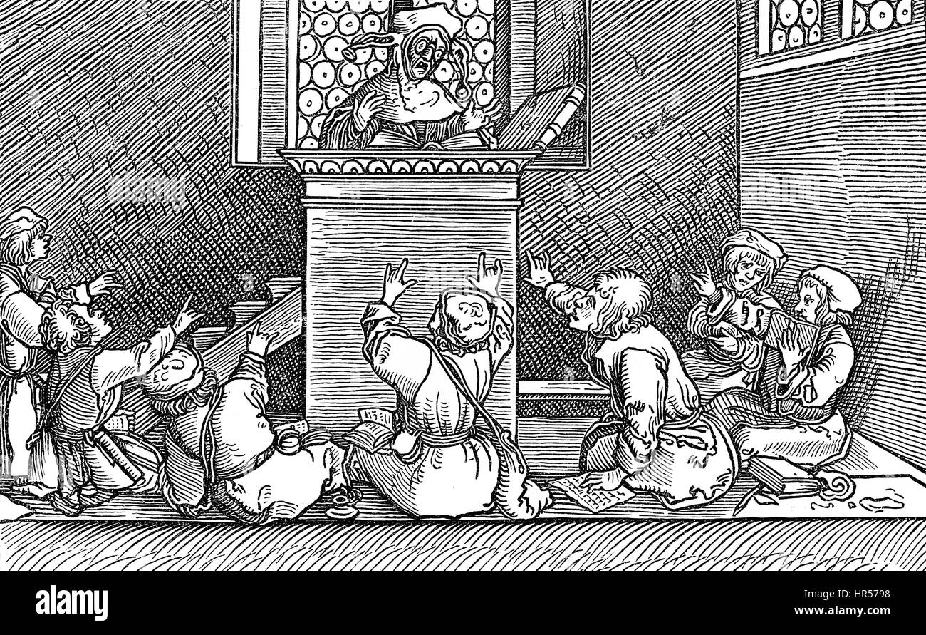 Leçon de l'école avec les enfants, 16e siècle Banque D'Images