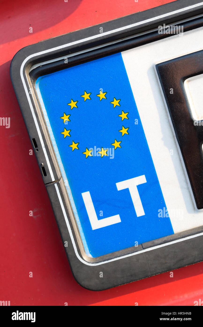 Pays de l'UE identifiant de la plaque d'immatriculation de voiture : Lituanie Banque D'Images