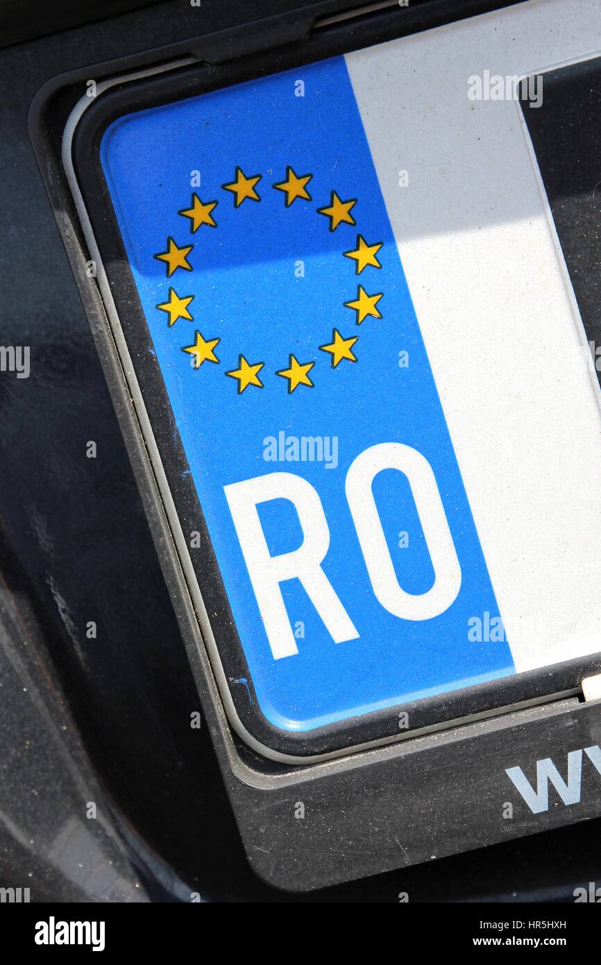 Pays de l'UE identifiant de la plaque d'immatriculation de voiture : Roumanie Banque D'Images