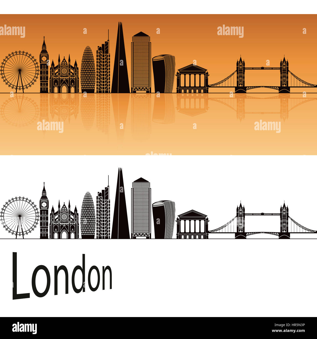 London Skyline V2 à fond orange en fichier vectoriel éditable Banque D'Images
