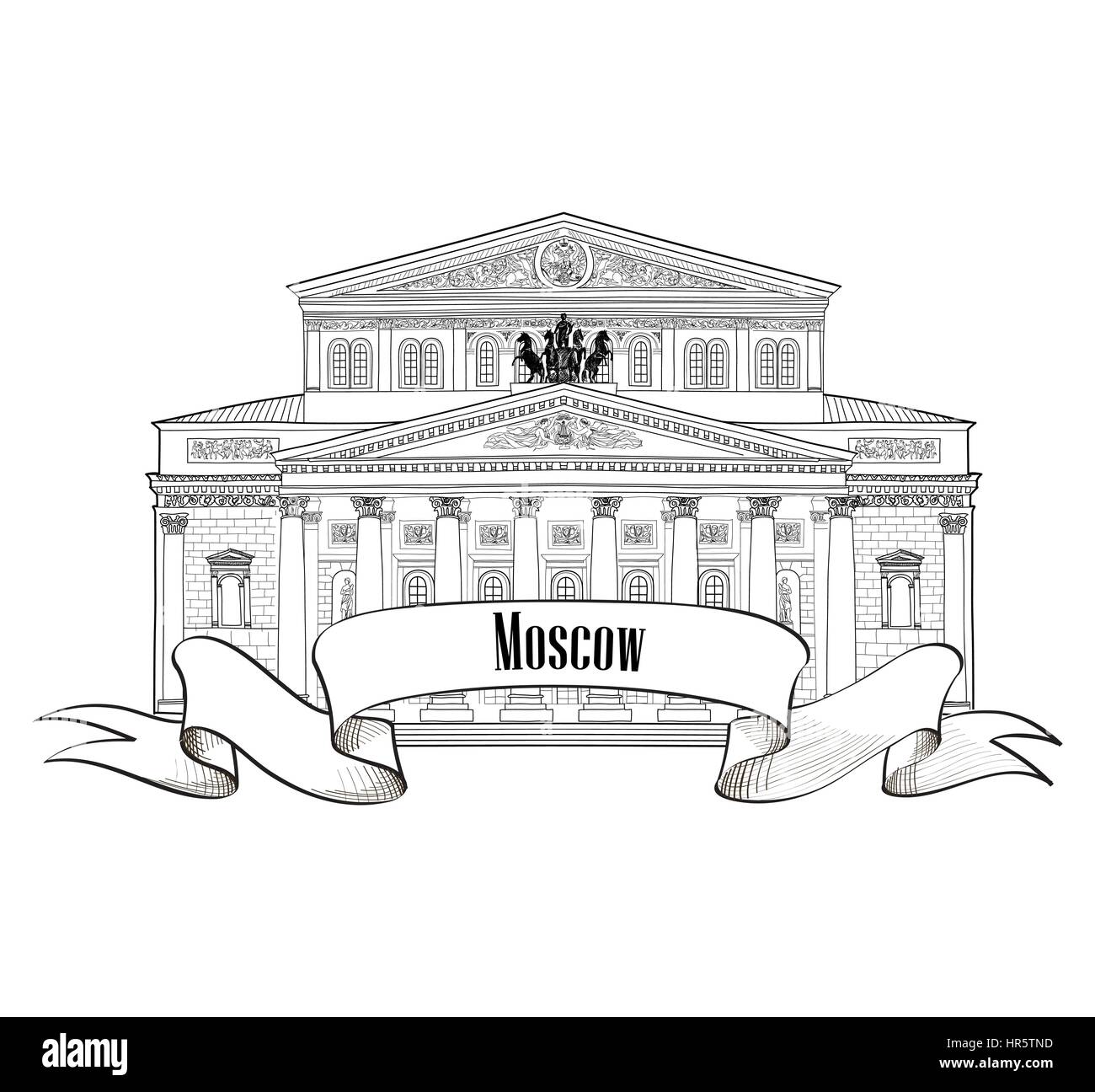 Théâtre Bolchoï isolé sur fond blanc. moscow city label. billet d'icon vector dessin à la main collection. Illustration de Vecteur