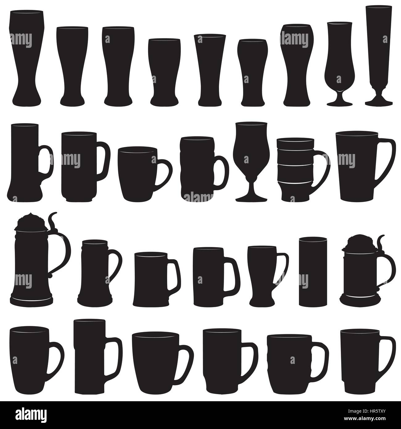 Beer ware. beer mug et verre à bière collection silhouette Image  Vectorielle Stock - Alamy
