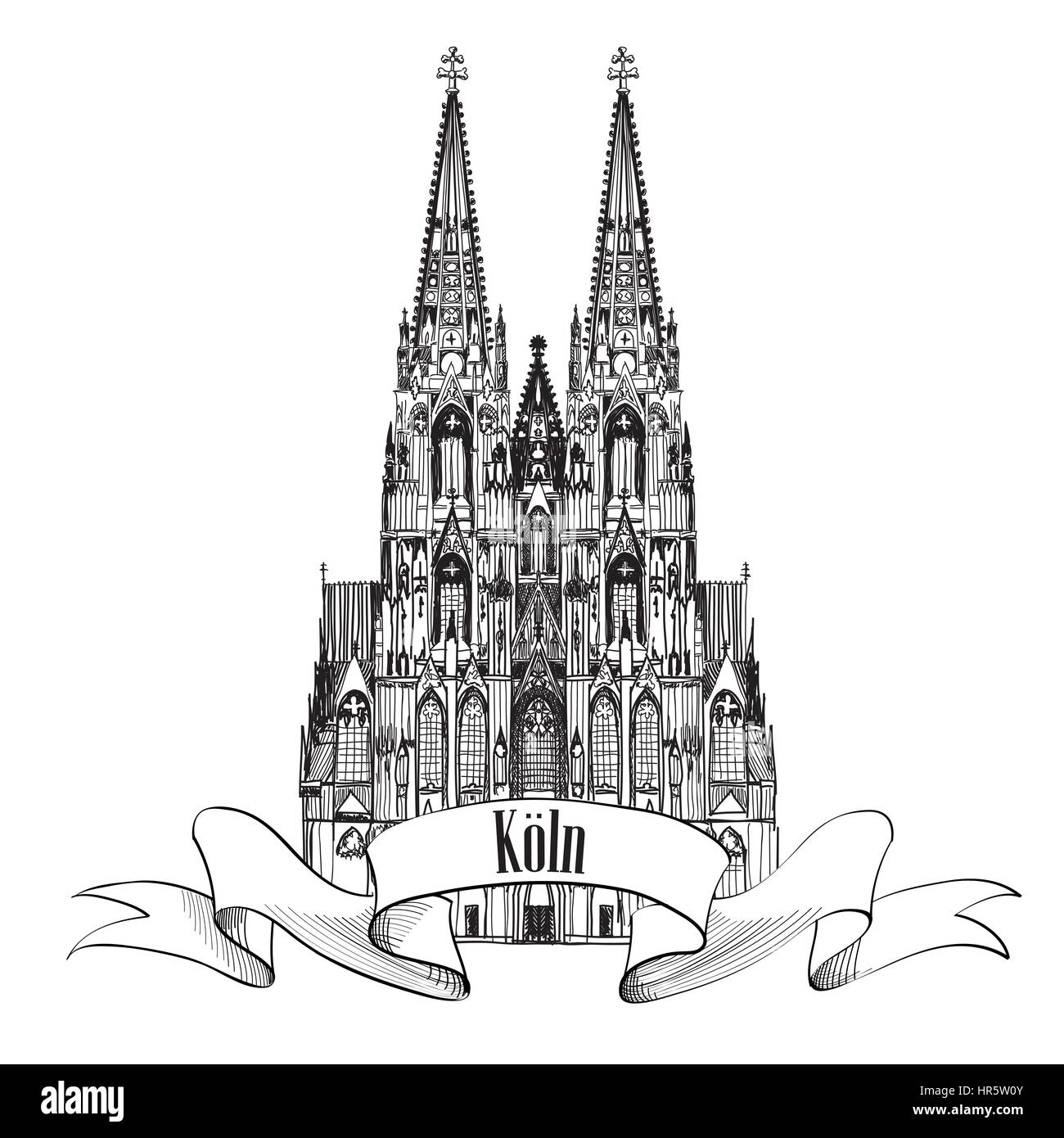 Ville allemande cologne billet symbole. koln cathédrale, l'Allemagne, de l'Europe. hand drawn vector dessin monument symbole. Illustration de Vecteur