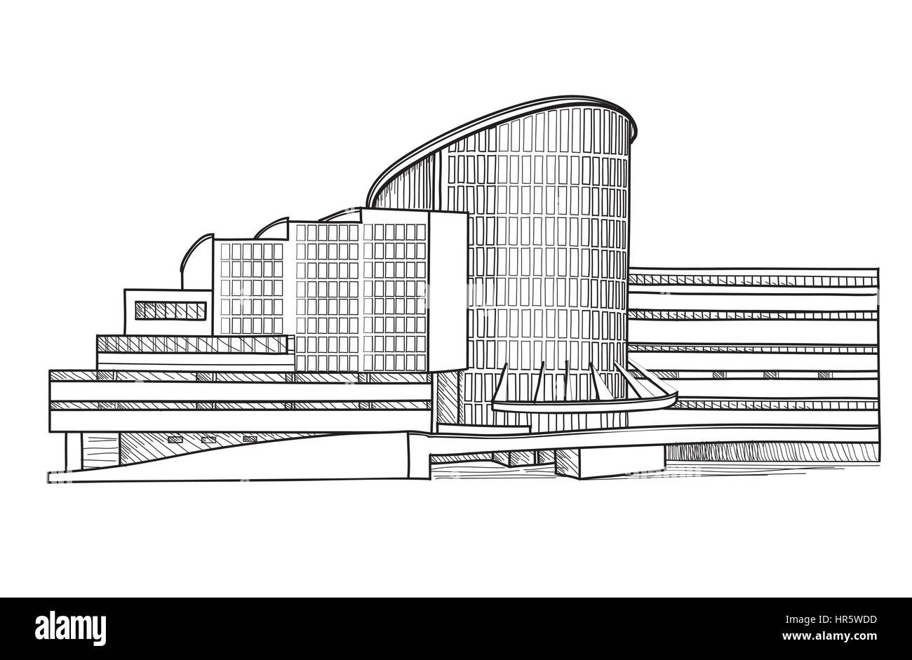 Croquis de construction de ville. isolé façade de maison urbaine de renouveau. Illustration de Vecteur