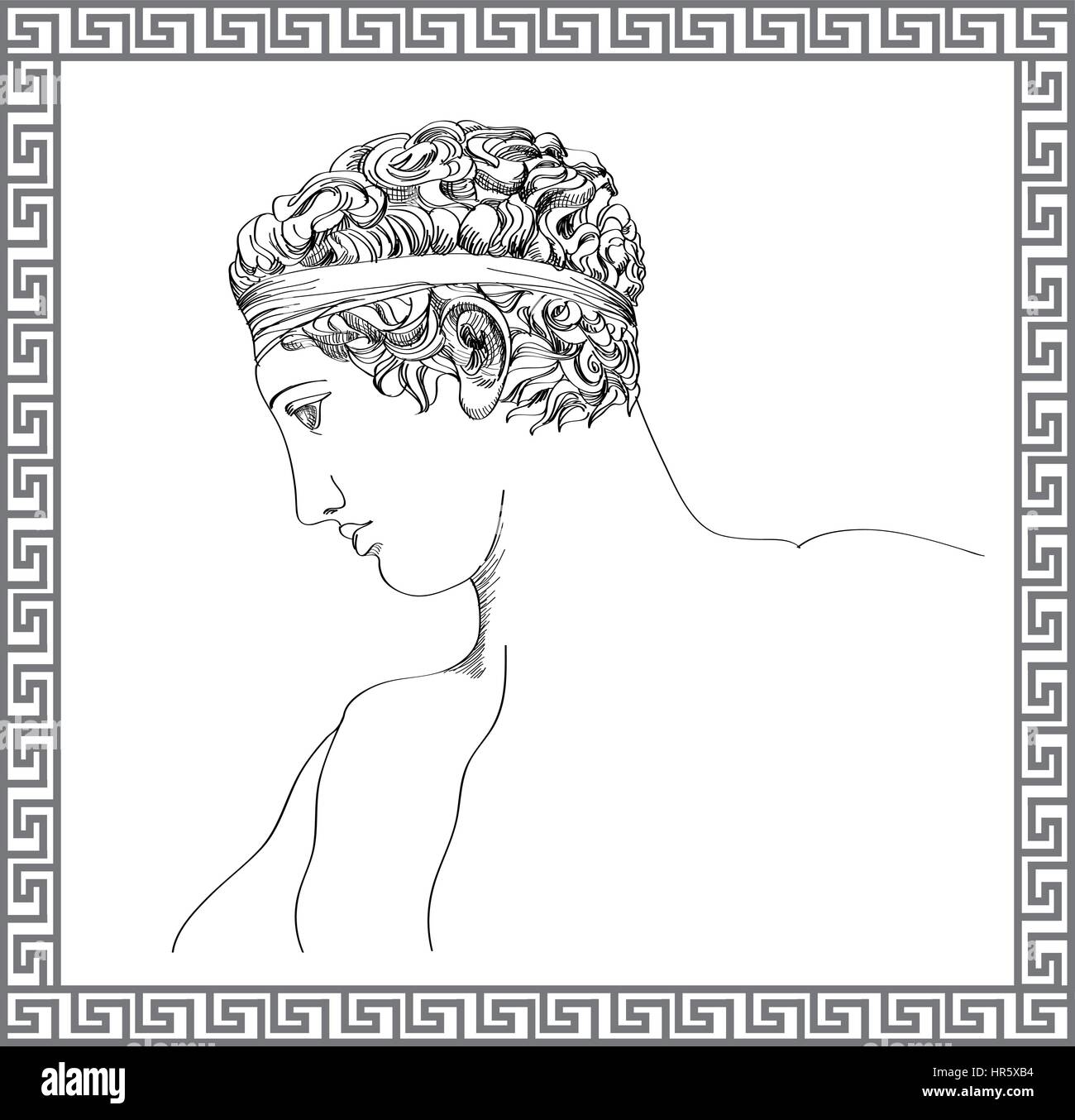 Sculpture grecque. vector hand drawn croquis. mans gravure portrait. billet Grèce illustration Illustration de Vecteur