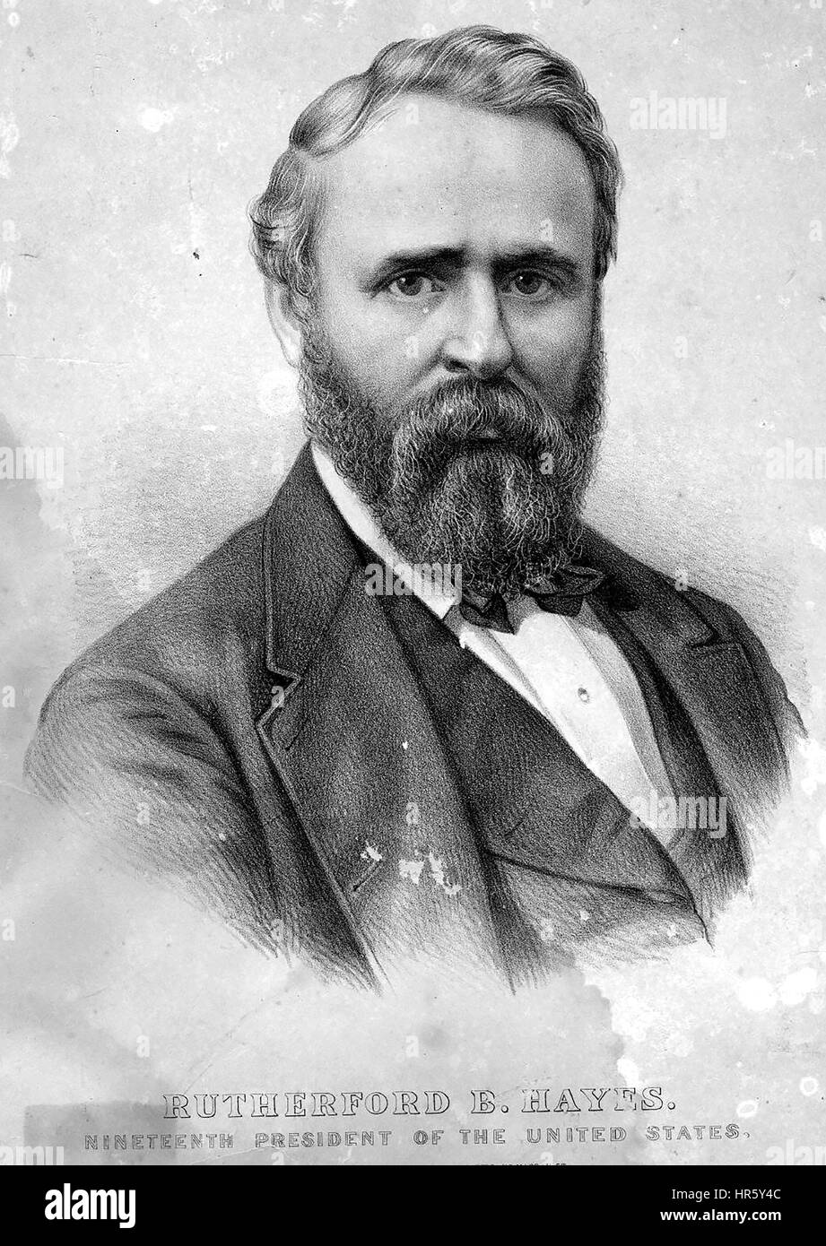 Portrait gravé du 19e président des États-Unis, M. Rutherford B Hayes, 1850. Banque D'Images