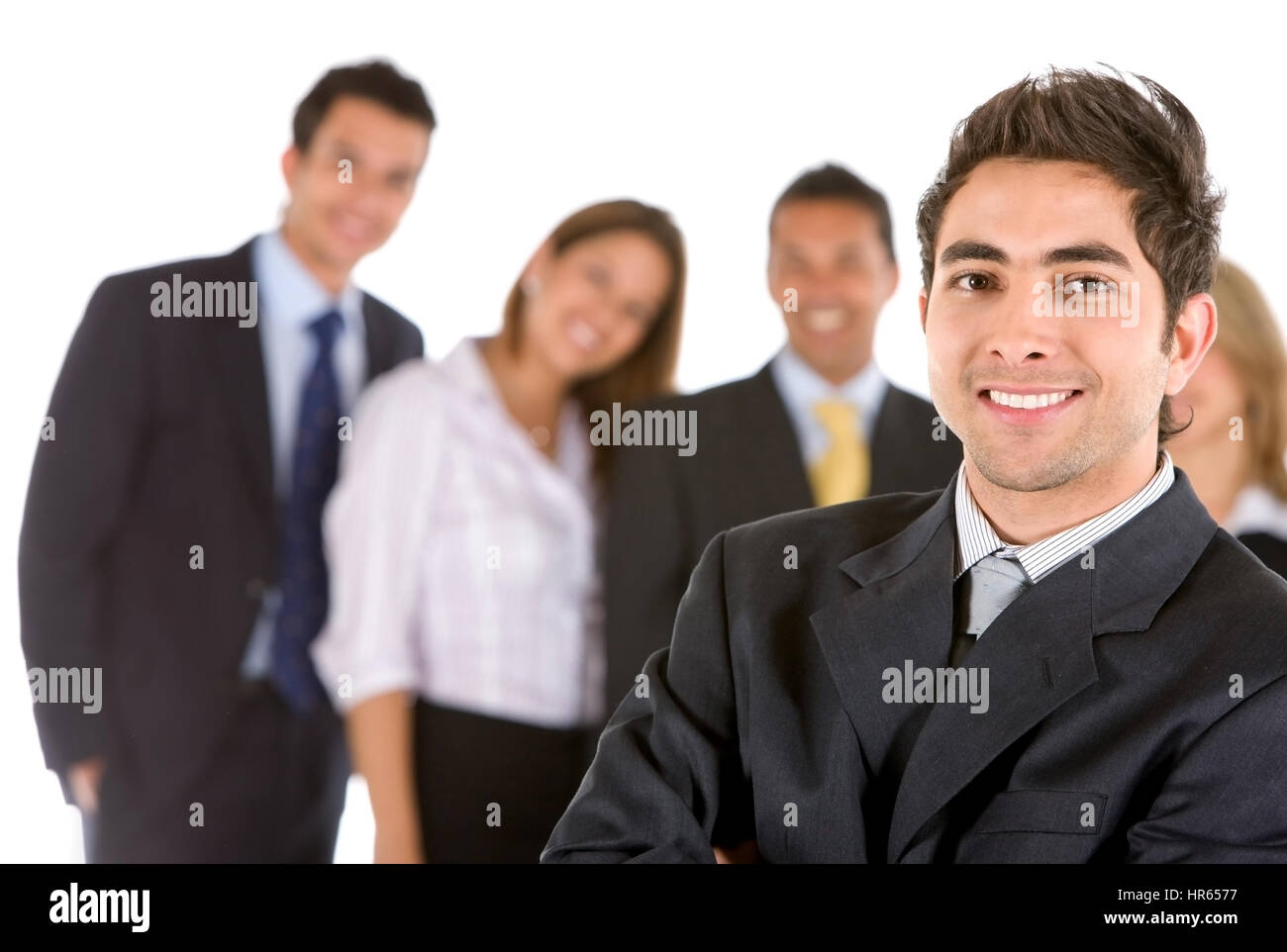 Business team smiling isolé sur fond blanc Banque D'Images