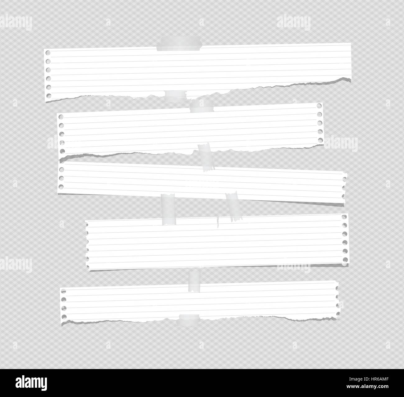 Morceaux de papier déchiré collé des bandes de papier blanc coloré sur fond gris Illustration de Vecteur