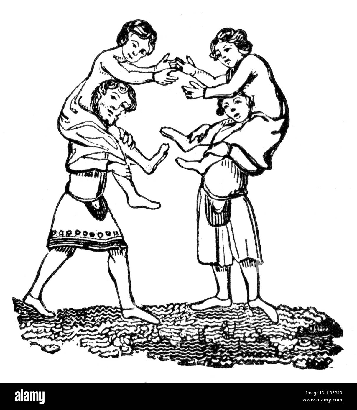 Une illustration de Hippas Wrestling au 14e siècle numérisées à haute résolution à partir d'un livre imprimé en 1831. Croyait libres de droit. Banque D'Images