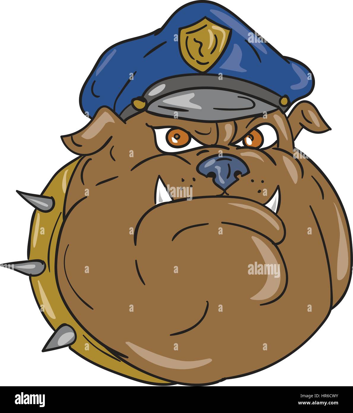 Illustration d'un bouledogue policier policier chef vu de l'avant ensemble isolées sur fond blanc fait dans un style de dessin animé. Illustration de Vecteur