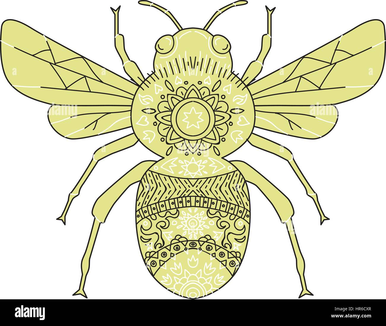 Illustration de style Mandala ou un bourdon bourdon, un membre du genre Bombus, partie d'Apidae, l'une des familles d'abeilles isolé sur blanc b Illustration de Vecteur