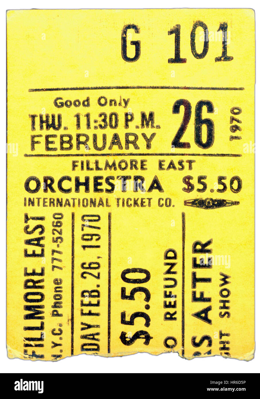 Talon de billet de dix ans après l'exécution au Fillmore East à New York, le 26 février, 1970 Banque D'Images