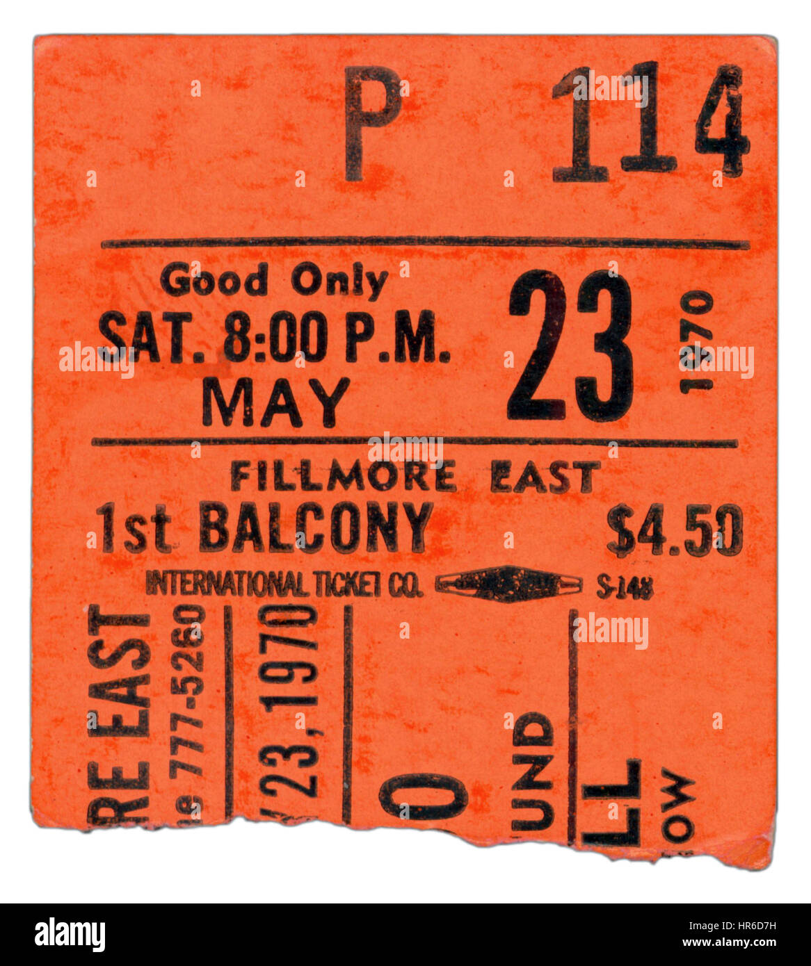 Talon de billet de Jethro Tull à Fillmore East à New York le 23 mai, 1970 Banque D'Images