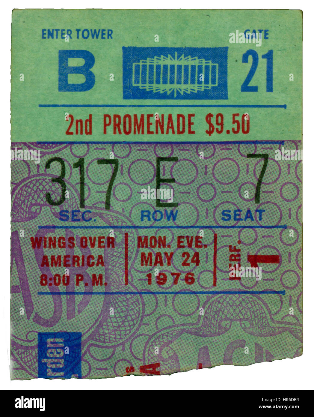 Talon de billet de Paul McCartney sur ses ailes sur America tour effectuant au Madison Square Garden de New York le 24 mai, 1976 Banque D'Images