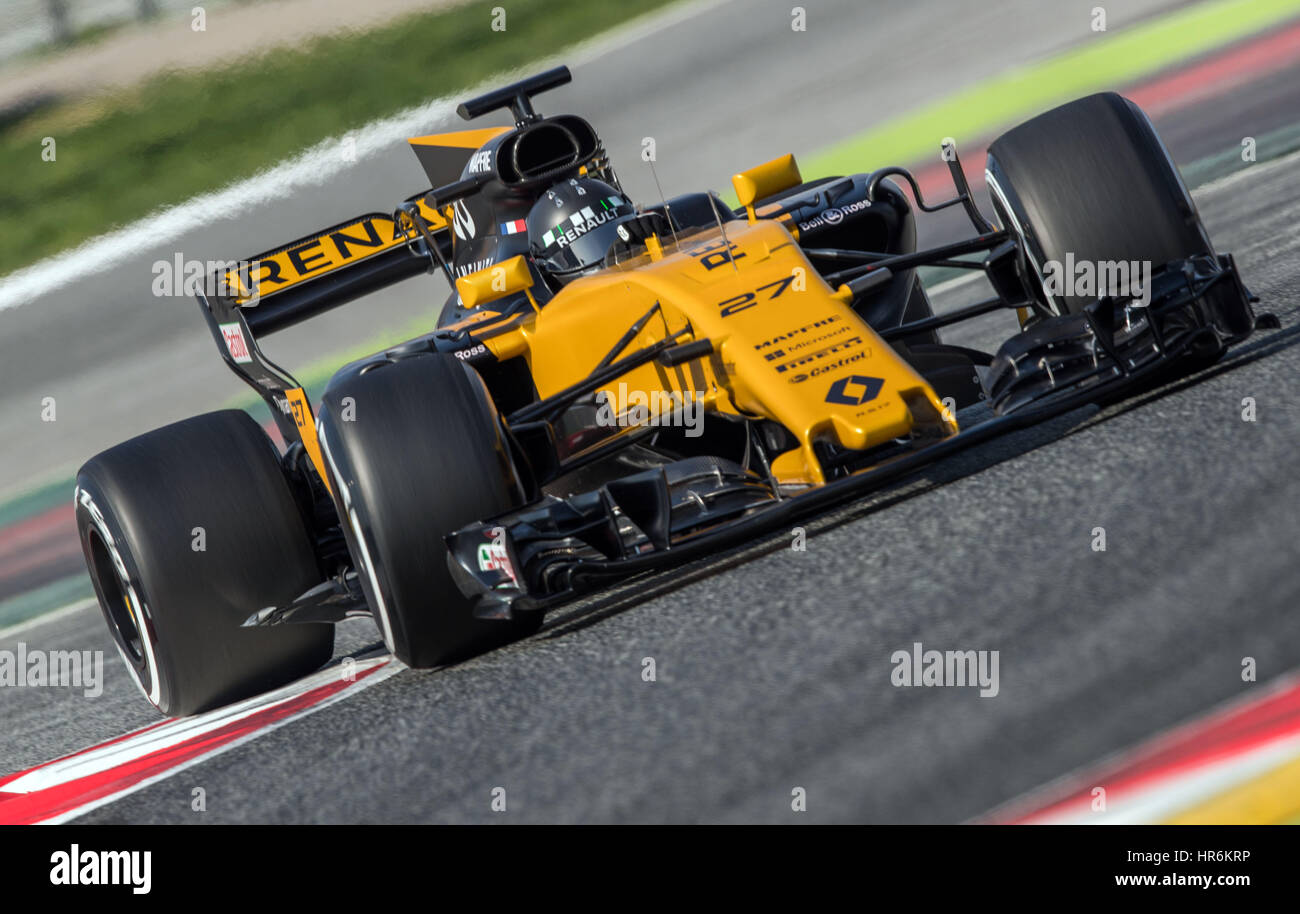 Bracelona, Allemagne. Feb 27, 2017. Pilote de Formule 1 Allemand Nico Huelkenberg de Renault dans sa nouvelle voiture de course en action lors de la pré-saison de Formule 1 essais au Circuit de Catalogne à Bracelona, Allemagne, 27 février 2017. La nouvelle saison de Formule 1 débute le 26 mars 2017 en Australie. Photo : Jens Büttner/dpa-Zentralbild/dpa/Alamy Live News Banque D'Images