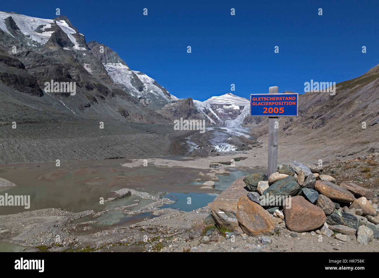 Inscrivez-vous sur l'année 2005 État du glacier Pasterze glacier, au-Johannisberg, Kaiser-Franz-Josefs-Height ,Carinthie, Autriche, Europe Banque D'Images