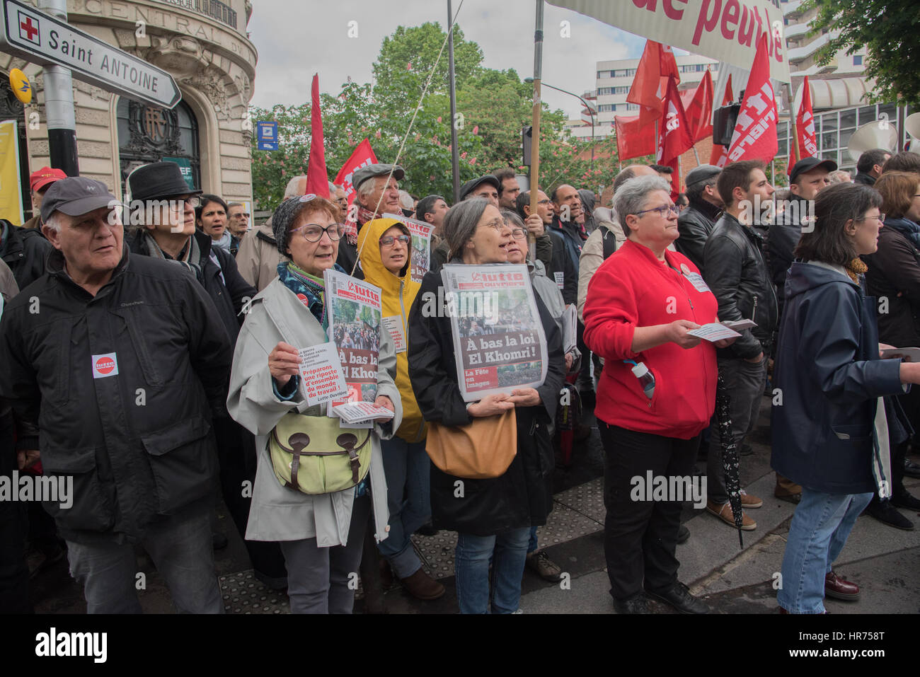 Lutte ouvrière - Manifestation à Paris contre le "droit du travail - El Khomri' Banque D'Images