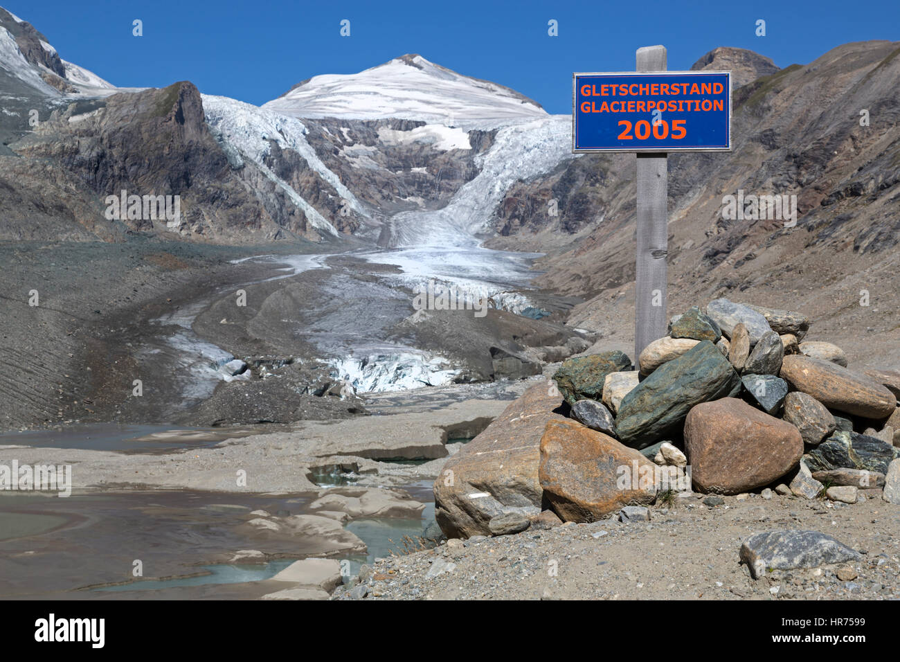 Inscrivez-vous sur l'année 2005 État du glacier Pasterze glacier, au-Johannisberg, Kaiser-Franz-Josefs-Height ,Carinthie, Autriche, Europe Banque D'Images