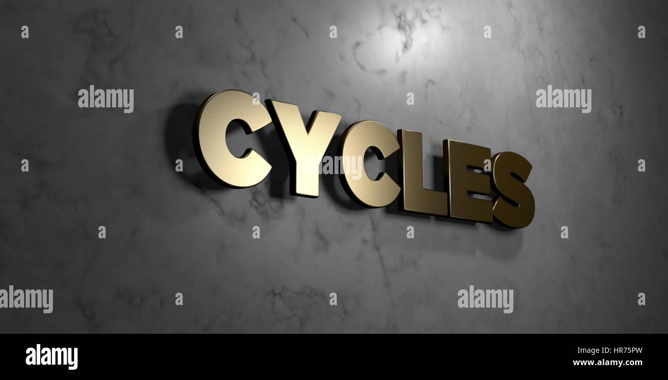 Cycles - signe d'or monté sur le mur de marbre brillant - rendu 3D illustration libres de droits. Cette image peut être utilisée pour un site web en ligne une bannière Banque D'Images Cycles - signe d'or monté sur le mur de marbre brillant - rendu 3D illustration libres de droits. Cette image peut être utilisée pour un site web en ligne une bannière Banque D'Images